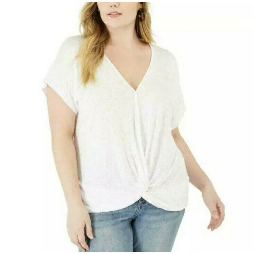 New INC International Concepts Womans 0X 12 Blouse Eyelet Twist Top White NWT